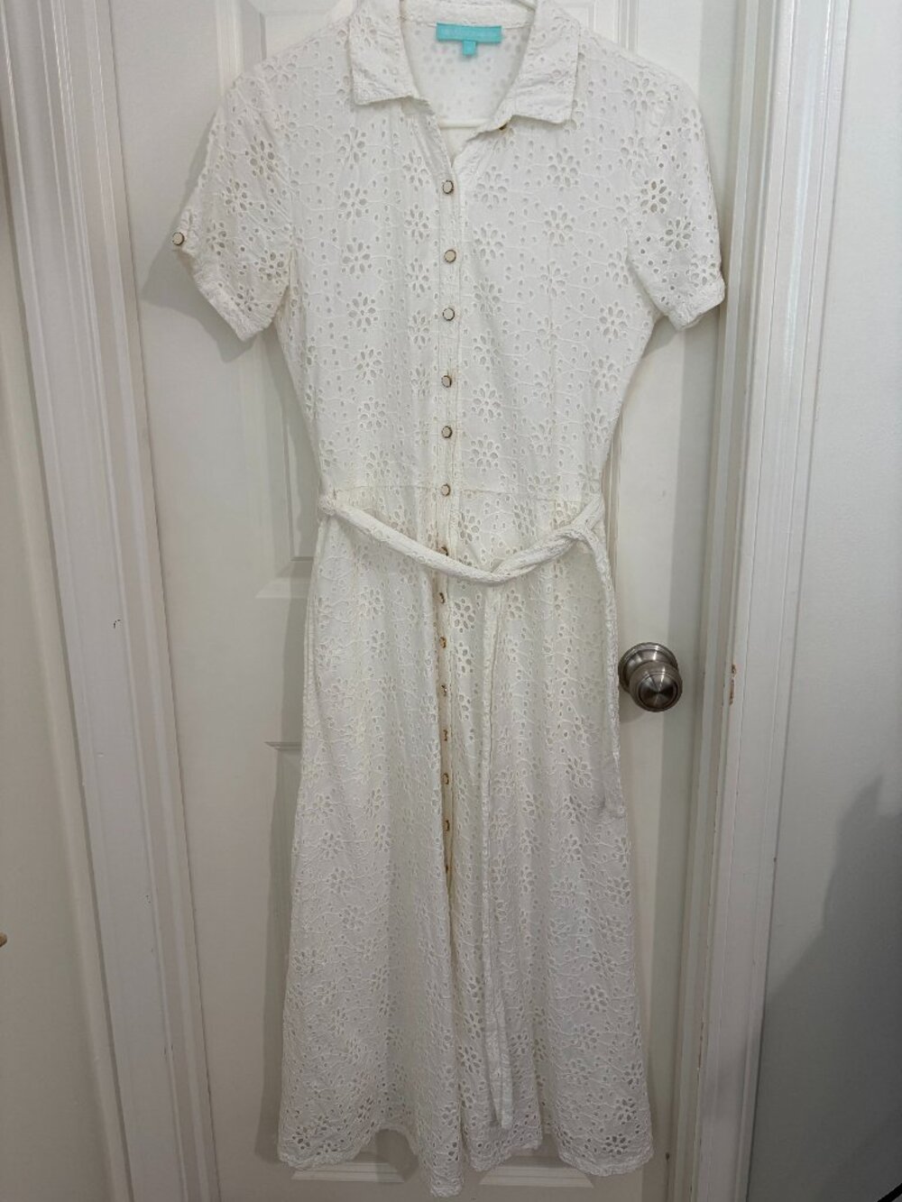 Melissa Odabash White Eyelet Embroidered Shirt Dress S